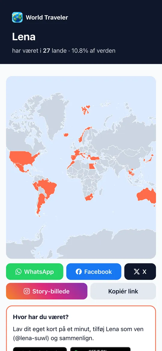 Delt World Traveler-kort med deleknapper