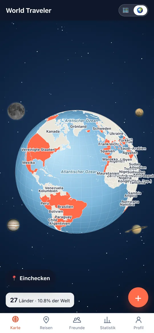 Screen Deine Weltkarte der World Traveler App
