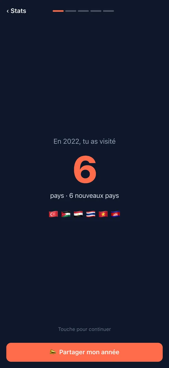 Écran Ton année en résumé de l'app World Traveler