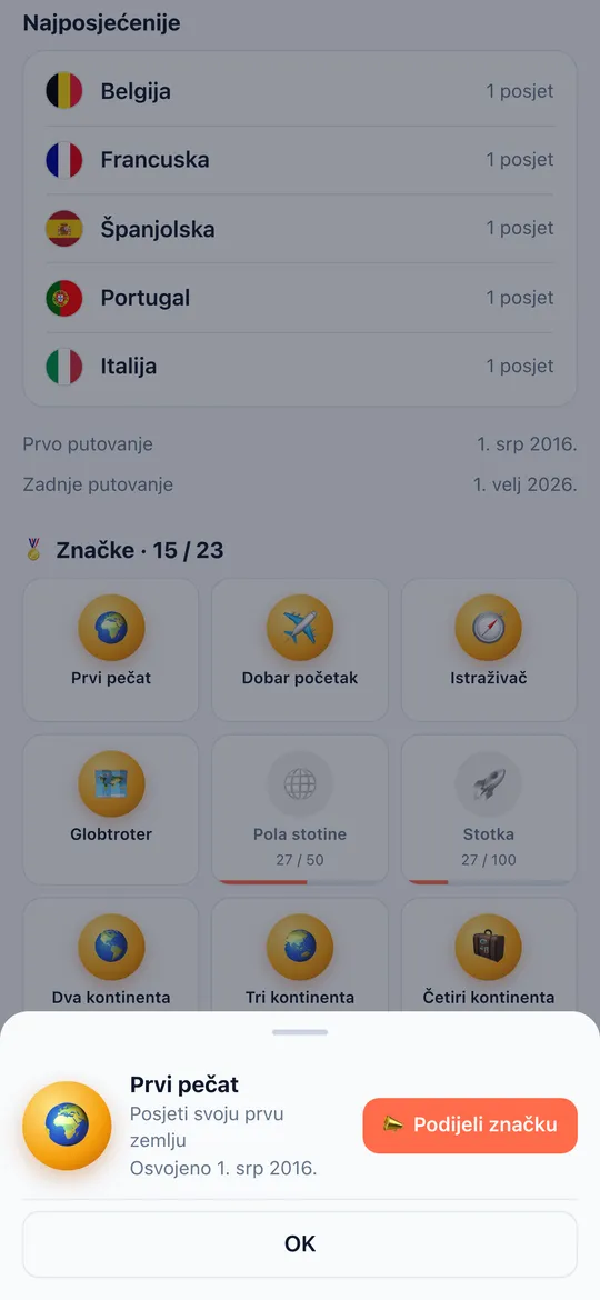 Zaslon Značke aplikacije World Traveler