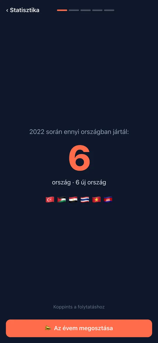 A World Traveler app Az éved összefoglalva képernyője