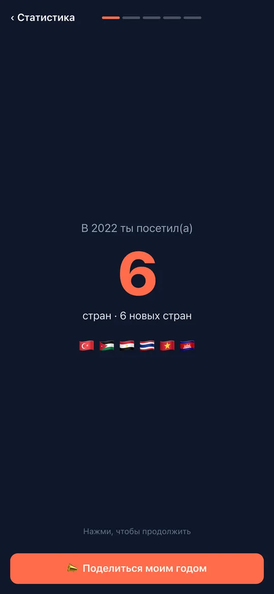 Экран «Итоги твоего года» приложения World Traveler