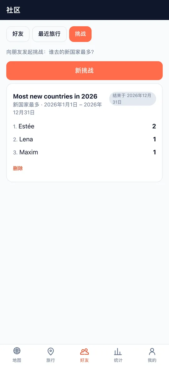 World Traveler 应用的挑战界面